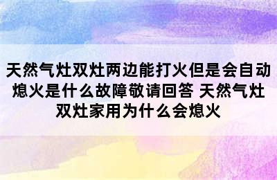 天然气灶双灶两边能打火但是会自动熄火是什么故障敬请回答 天然气灶双灶家用为什么会熄火